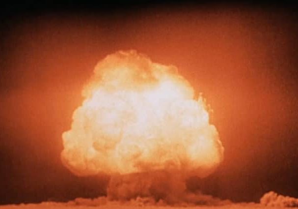Mushroom cloud seconds after detonation of the “Gadget,” July 16, 1945. The first-ever nuclear explosion. Los Alamos, New Mexico. 