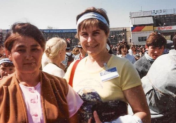 Arizona PSR's Dr. Barbara Warren celebrating the end of nuclear testing in Kazakhstan.